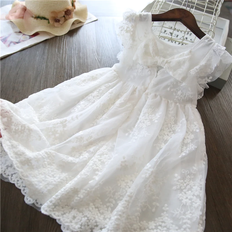 Elegant Girl Flower Lace Dress Kid White Bohemia Tulle Gown Cute Baby Girl Birthday Evening Party Princess Dress Children Clothe