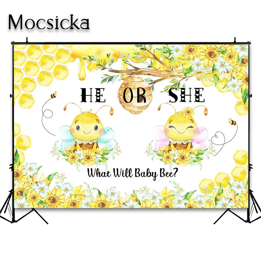 Mocsicka Bumble Bee Gender Reveal Backdrop He or She Gender Reveal What Will Baby Bee Party Decorations Background Photoshoot