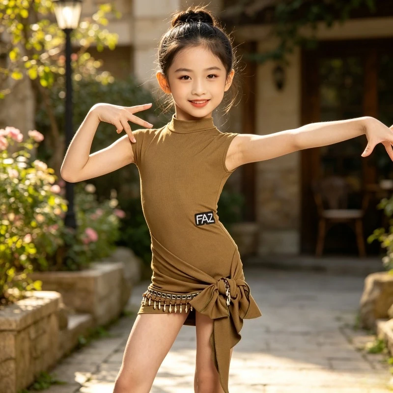 

Girls Short Sleeves Latin Dance Dress Kids Stage Costume Ballroom Performance Training Dance Wear Performance Accessories Zym