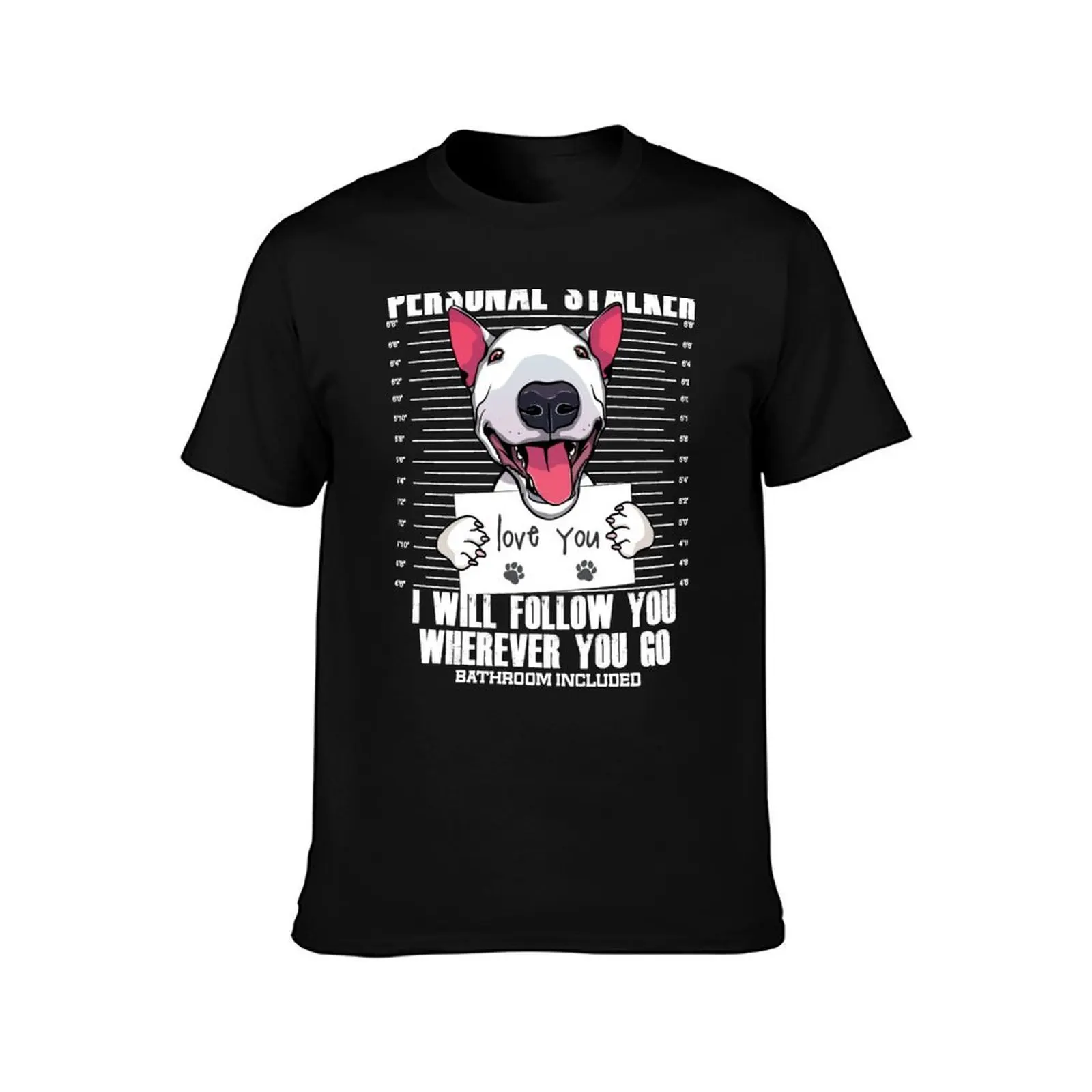 Funny Bull Terrier Stalker Cartoon Gift T-Shirt, Summer Casual Cotton Tee, Oversized Streetwear Tops, Vintage Graphic Print
