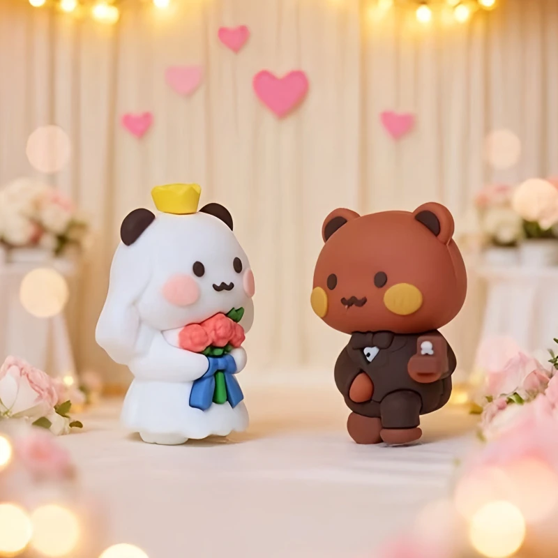 Bubu and Dudu Panda Bear Figure Doll Wedding Figurine Mini Couple Animal Ornament Doll Valentine's Day Desktop Decor Favors