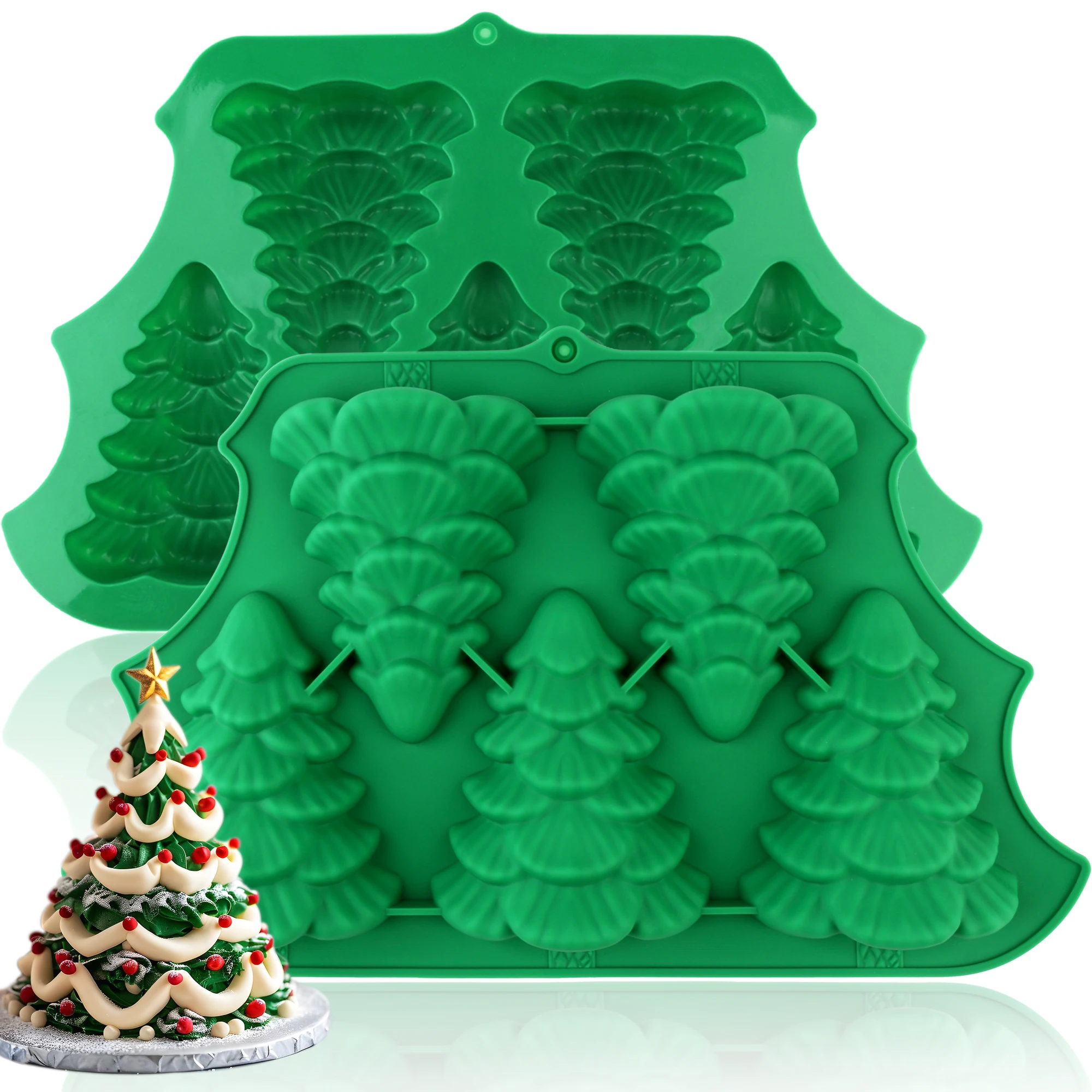 1Pcs Silicone Christmas Tree Cake Mold Thick Non-Stick Green Baking Mold for Making Christmas Tree Cakes Candles Desserts Mousse