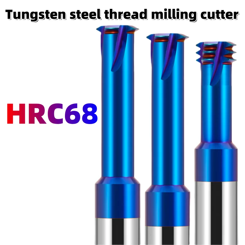 

HRC68 Carbide Blue Nano Coating 3Teeth Single Tooth M0.8M1M2M3M4M5-M20 Thread End Mills CNC Machine Thread Milling Cutter Tool