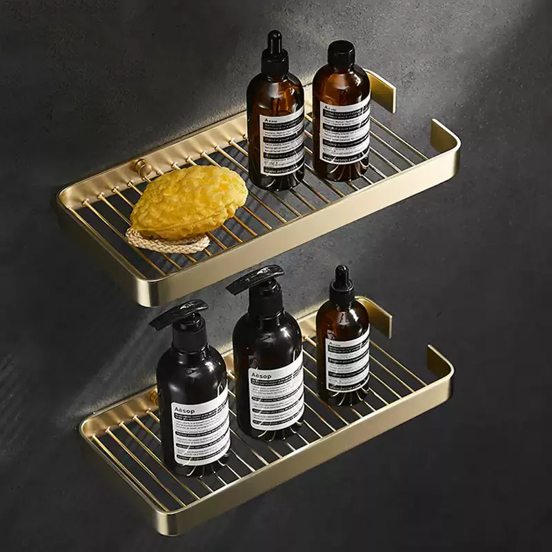 Brushed Gold Bathroom Shelf Brass Shower Shampoo Soap Cosmetic Shelf Storage Organizer Rack Holder Copper Bathroom Accessories