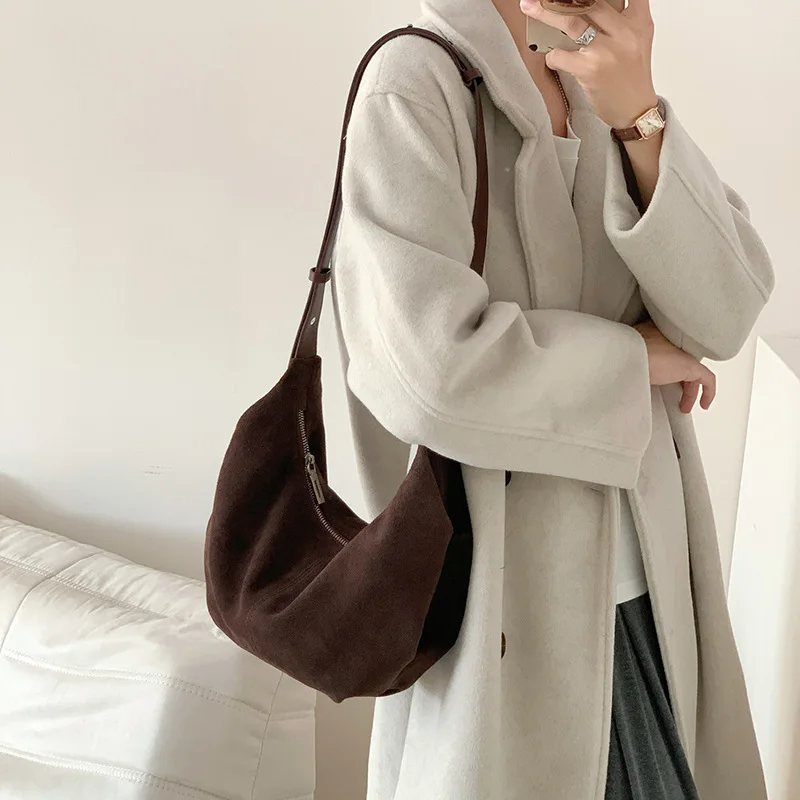 

Vintage Large Capacity Frosted Leather Dumpling Bag New Genuine Leather Shoulder Bag Crossbody Bag Casual Armpit Bag