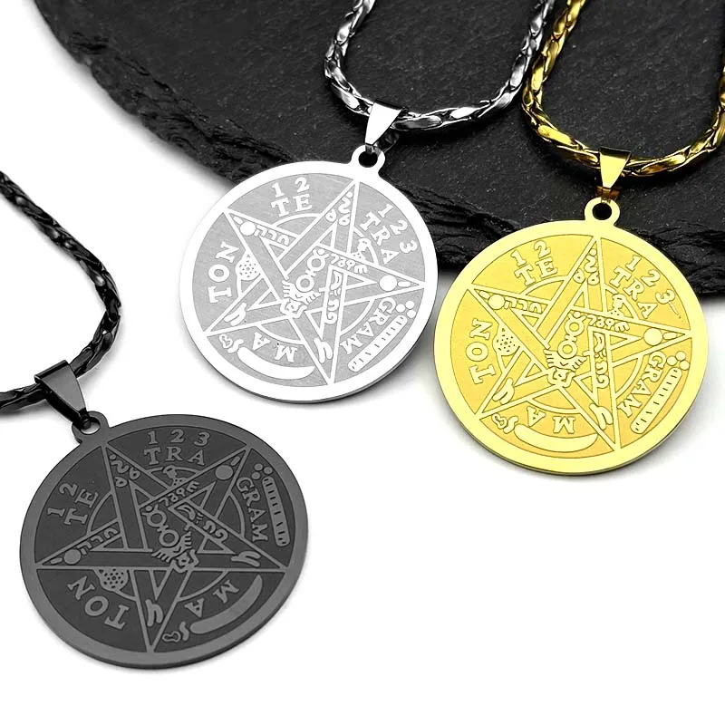 Jewish Tetragrammaton Hebrew Pentagram Stainless Steel Necklaces for Men Gold Color Male Chain Jewelry colar masculino N1163S