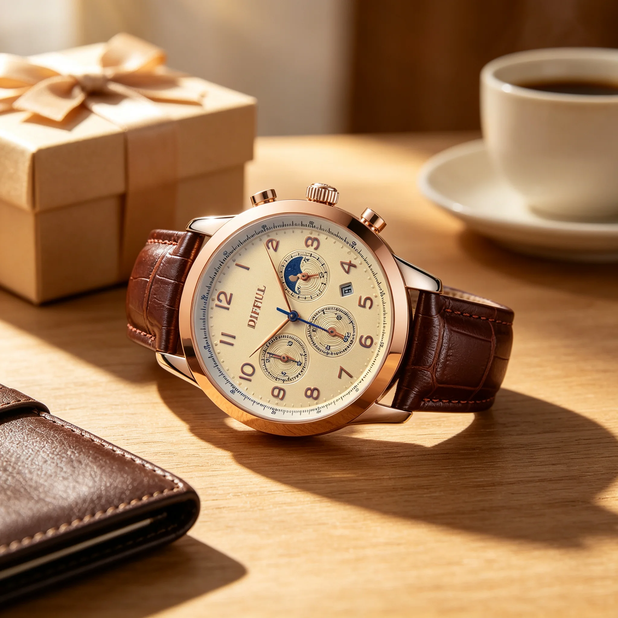 Men's Quartz Watch Fashion Multifunctional 6 Hands Calendar Leather Strap Business Wristwatch Casual Male Dress Clock Relogio