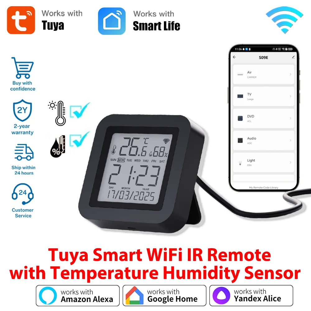Tuya WiFi IR Remote Control With Temperature Humidity Sensor Works With Alexa Google Assistant