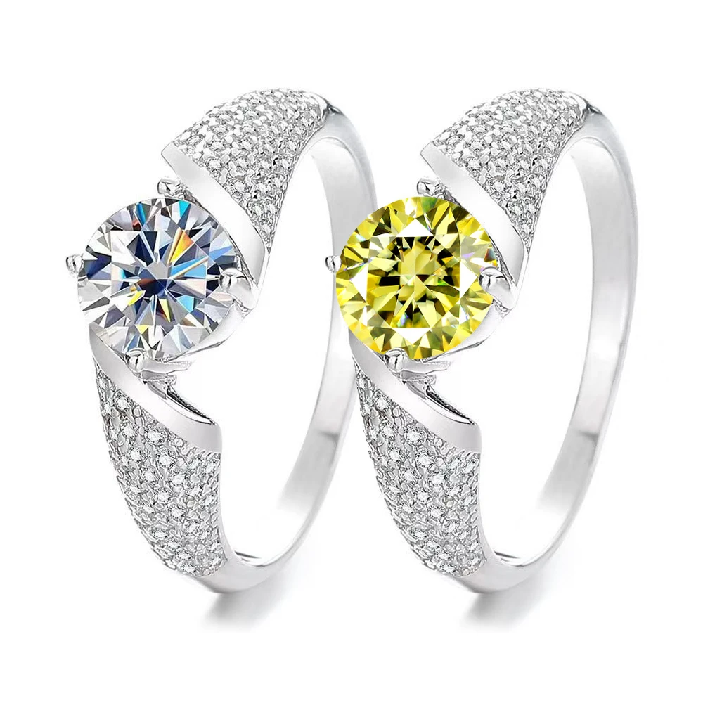 

Кольцо с муассанитом 1 карат для женщин, 100% проходный бриллиант, тест S925, серебряное сверкающее ювелирное кольцо, подарочные подробности продукта