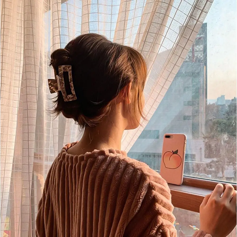 

French Style Rectangular Hollow Hair Claw Colorful Leopard Print Acetic Acid Hair Clip Large Size Headwear Shark Clip Girls