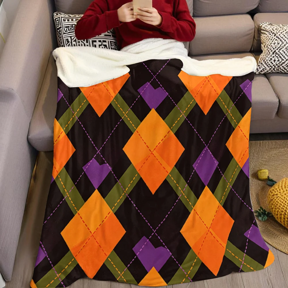 Halloween Argyle Diamond Flannel Blanket Warm Soft Halloween Christmas All-Season Couch Decorative Cozy Warm Gift