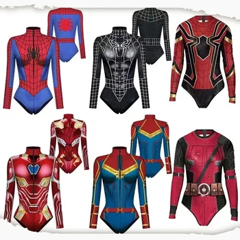 Cosplay super-héros body pour femmes hommes Spiderman Iron Man impression 3D à manches longues maillot de bain adulte carnaval Costume nouveau