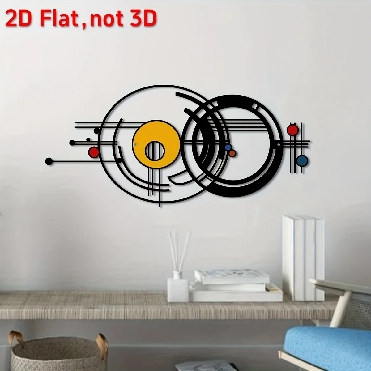 CIFBUY 2D Iron Abstract Circular Line Wall Sign, Mid Century Modern Metal Wall Art, Living Room Home Wall Ornament