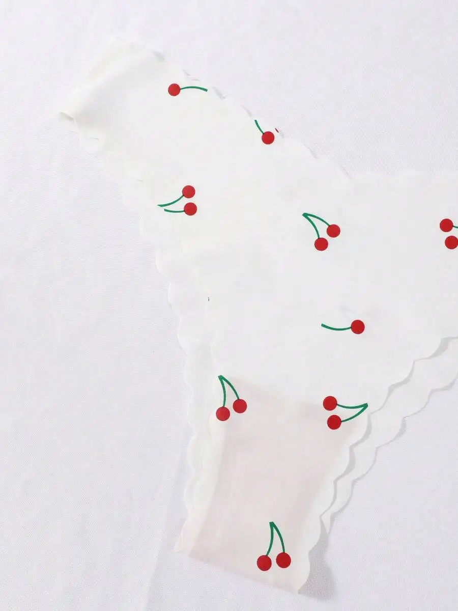 

12pcs Women Comfortable Breathable Cherry Print Wavy Seamless Panties V-Shaped Waist Daily Wear Yoga