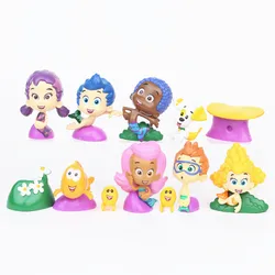 12pcs/set Bubble Guppies Cute Bubble Puppy Goby Deema Gil Oona Underwater Scenery PVC Action Figure toys Childs Gift