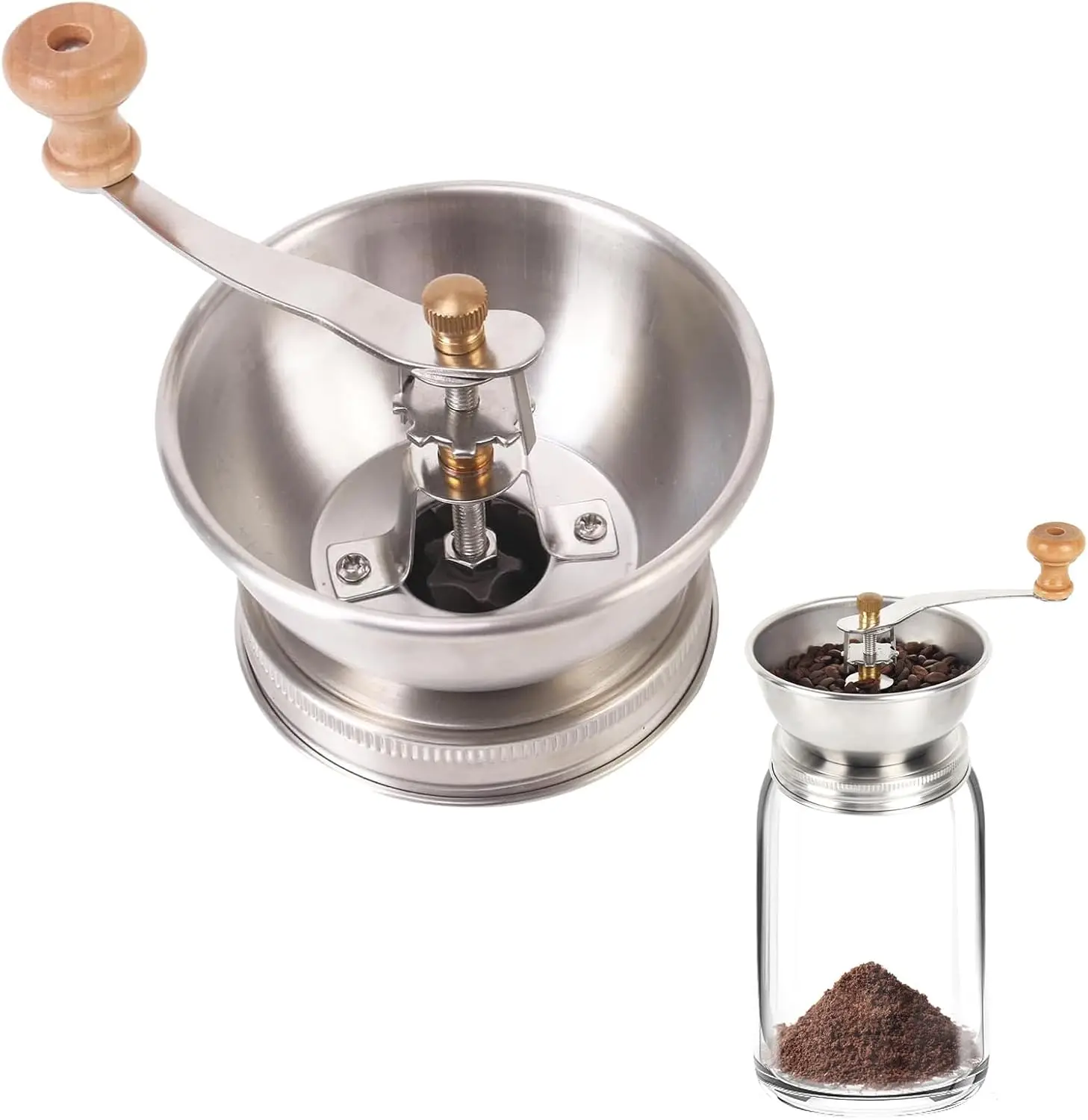 

Manual Coffee Grinder Lid for Wide Mouth Mason Jars, Stainless Steel with Ceramic Burr, Perfect for Camping and Home Use