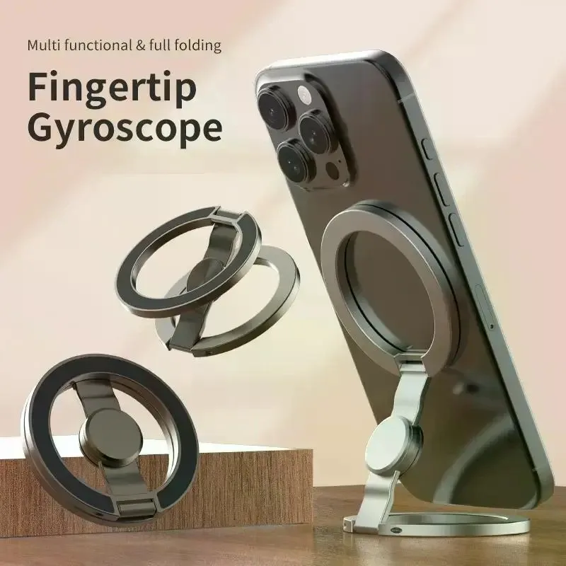 Phone Stand & Fidget Spinner Combo, Dual Magnetic Ring Stand, Fidget Toys Adults, Foldable, 360° Rotation, Desk Phone Stand, MagSafe Compatible, Stress Relief Accessory for Home/Office/Travel/Gym