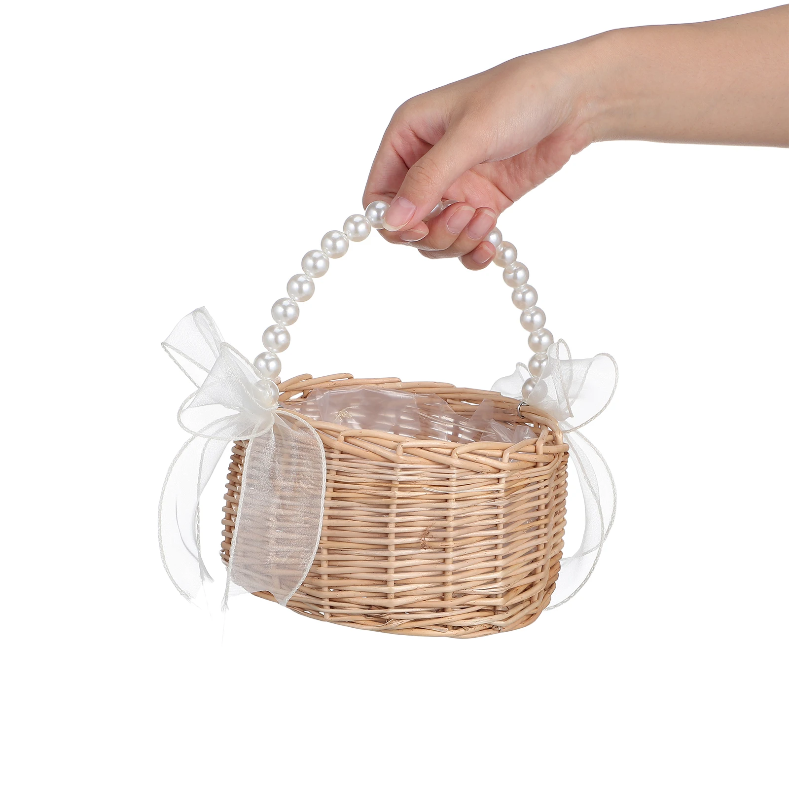

Handwoven Rattan Flower Basket Small Wicker Floral Portable Straw Decorative Storage Baskets for Home Living Room