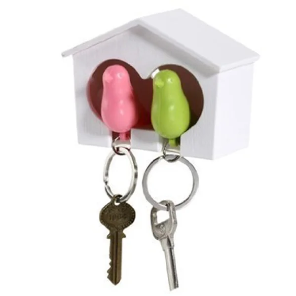 Keychain with Birdhouse Holder Emergency Whistle Ring Pink Wall Mount