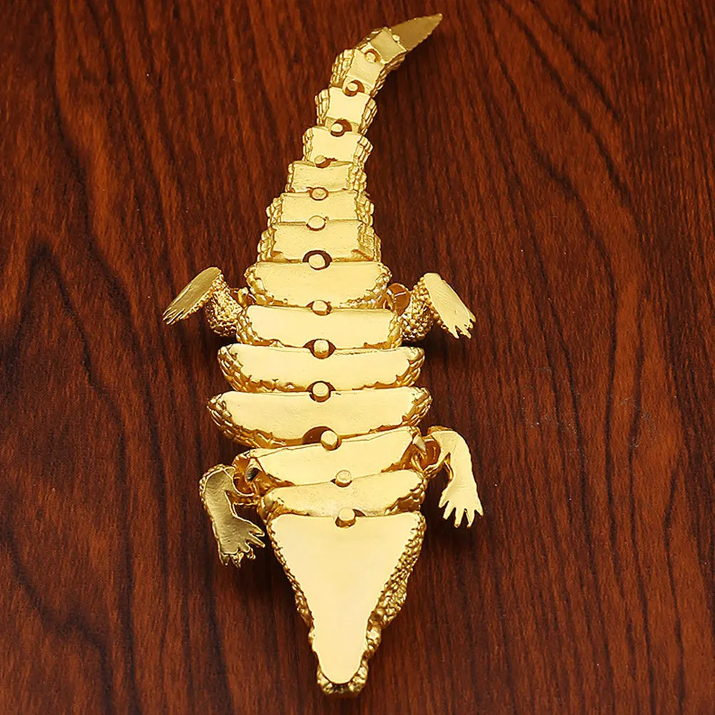 

Creative Gold Alligator Metal Retro Statue Movable Joints Vintage Decorative Ornament Dashboard Tea Seat Home Office Brass