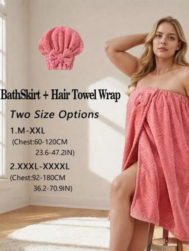 Set of 2, Extra Large Bath Skirt + Princess Shower Cap, Adjustable, Fits M-XXXXL, Thickened Bath Skirt, Ideal for Home Use, Trav