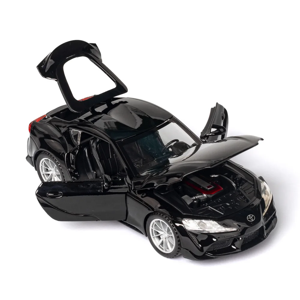 Model samochodu Toyota GR SUPRA w skali 1/32, wykonany z odlewanego metalu, wysoka symulacja, metalowa zabawka z dźwiękiem i światłem, napęd pull-back, dla dzieci, kolekcjonerski.