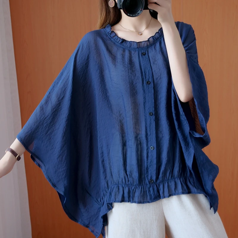 

Loose Hemp Women's Summer Casual irt Batwing Sve Conceal Meat Slimming plus Size Women's Faionable Commute Sle Pure ...