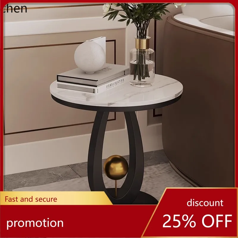 

CZ Living Room Sofa Side Table Modern Simple Rock Slab Round Coffee Table Living Room Balcony Marble Small Square Table