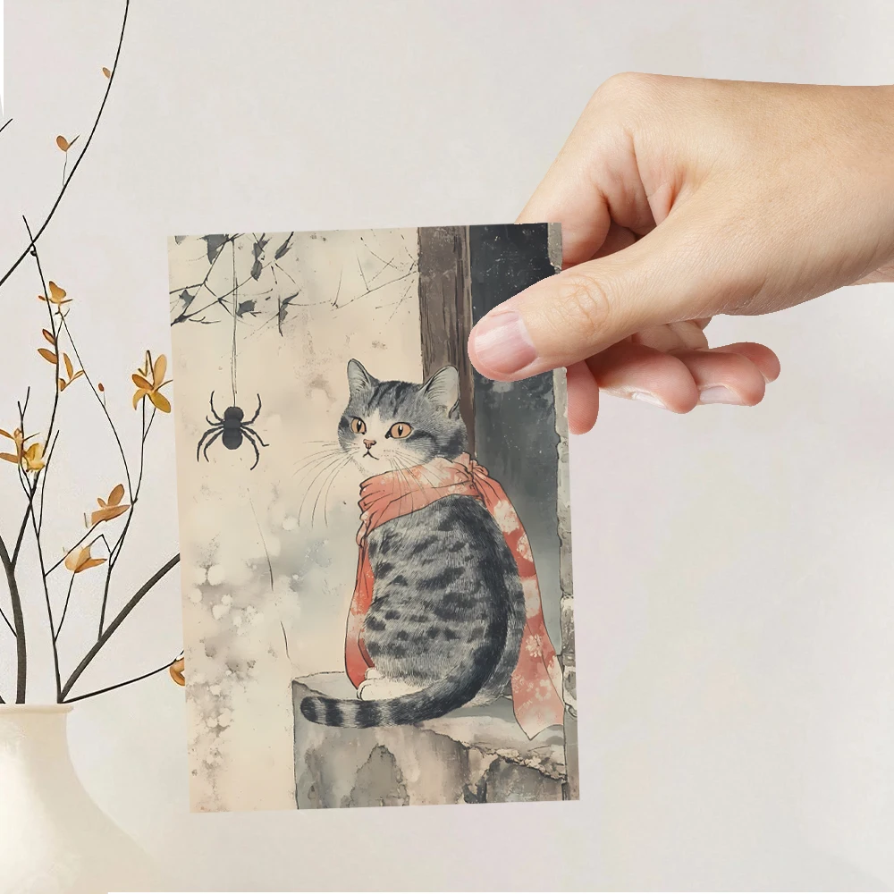 32 Stück japanische Katzenpostkarten, Ukiyo-E-Stil, süße Katzenposter, Wohnzimmer-Dekorationsaufkleber, Schlafzimmerdekoration, hochwertige Karte – Detail 6