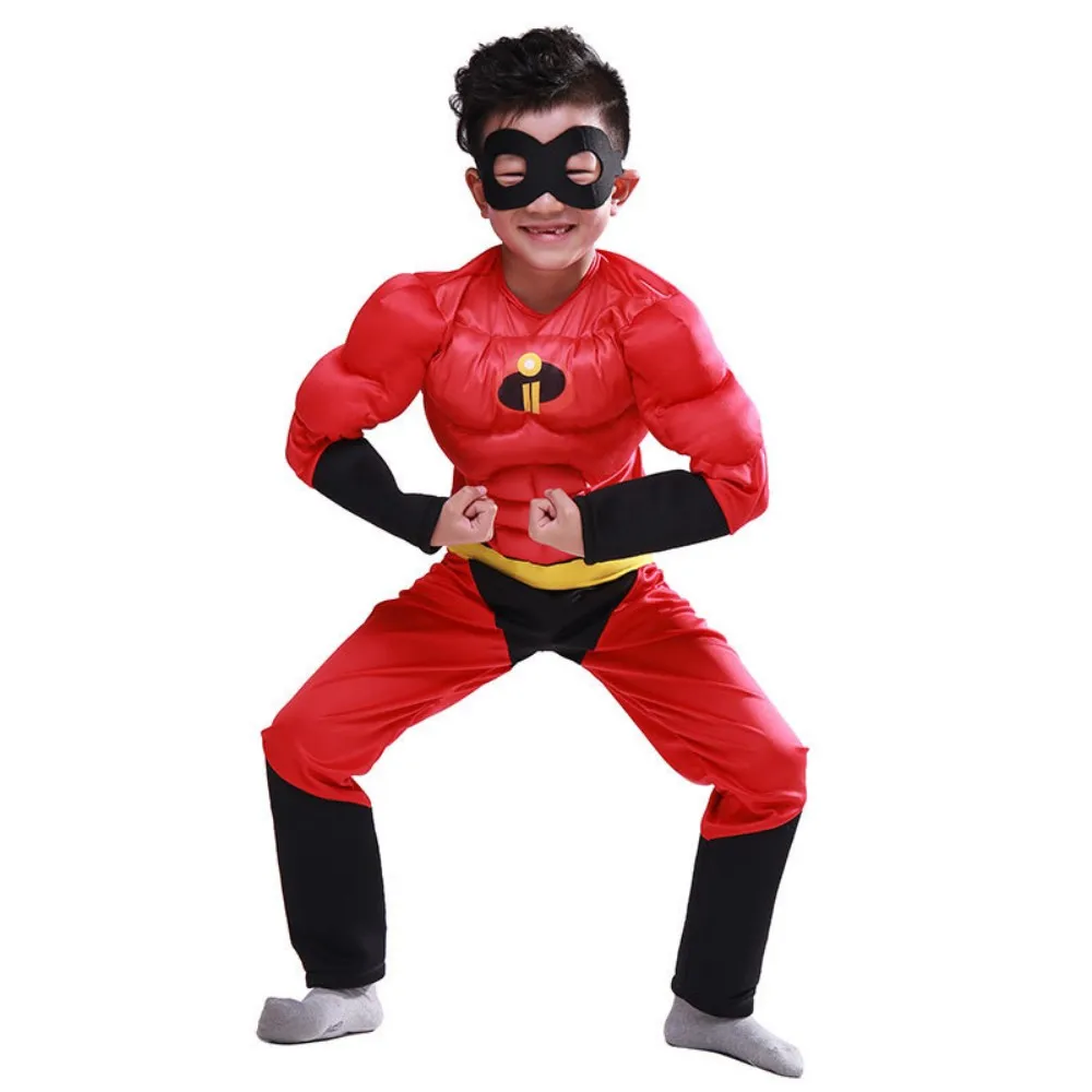 The Incredibles 2 Dash Muscle Costume Super Hero Jumpsuit with Chest Muscle Hero Bodysuit with Mask for Halloween Party Suit view 4