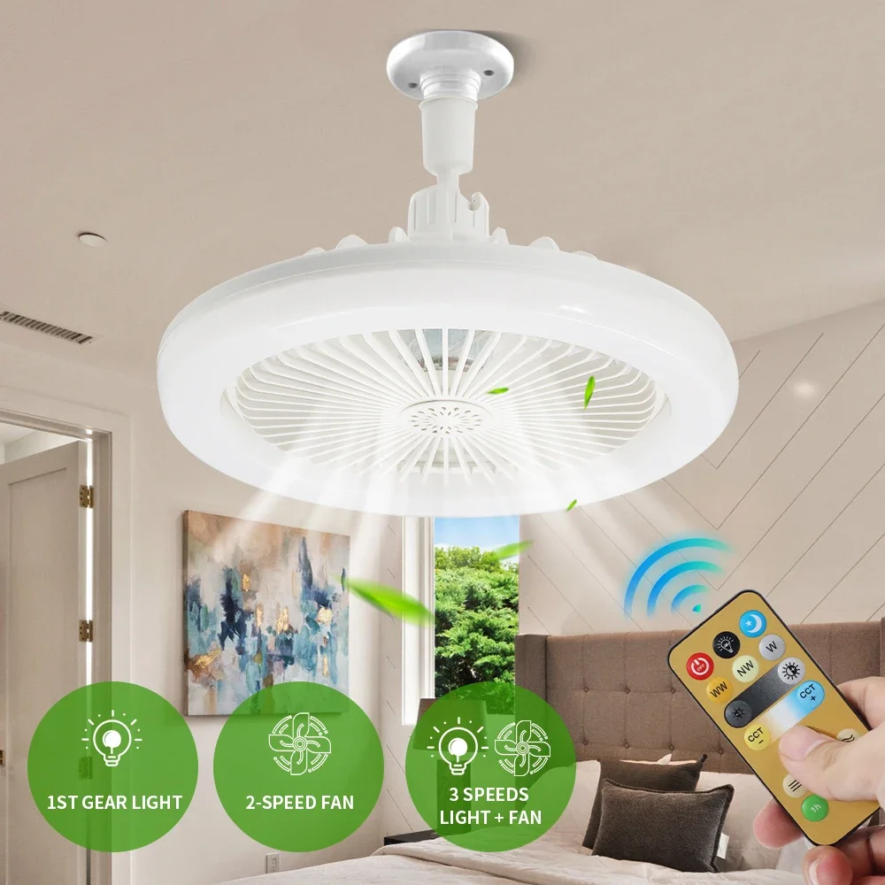 

E27 Screw Base Ceiling Fan Light 30W Tricolor Dimmable LED Fan Lamp With Remote Control Silent 360° Rotatable Ceiling Lamp