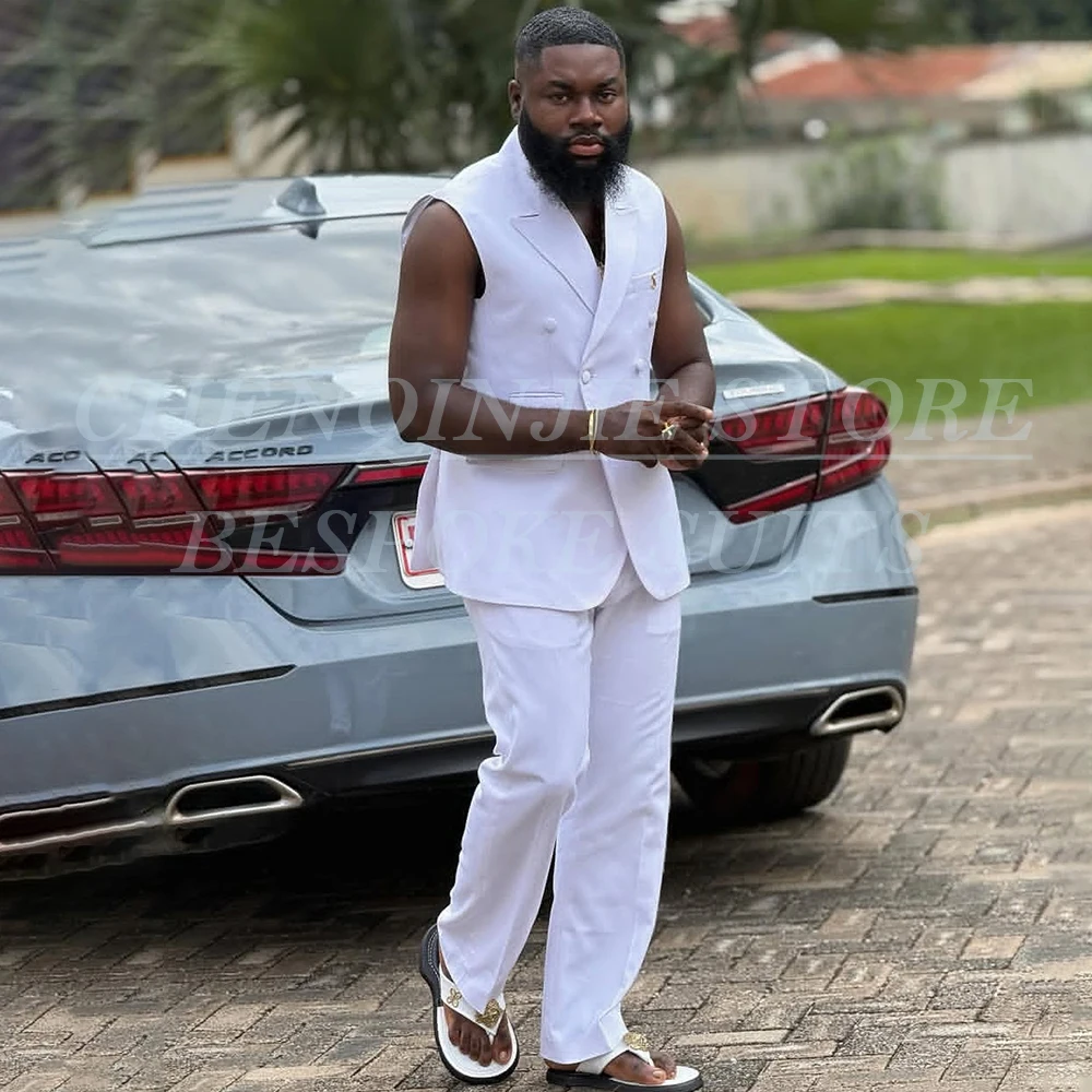 

Повседневные белые мужские костюмы, повседневный жилет и брюки, комплект из двух предметов, однотонная мужская одежда по индивидуальному заказу, модные наряды, костюм Homme