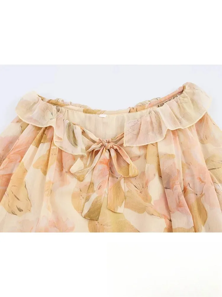 KONDALA Vintage vacances fleur imprimé femmes robe à manches longues col en V à volants Mini robe mode 2025 printemps été élégant Vestido