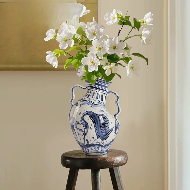 Vase ornament Living room flower arrangement light luxury high-end ceramic decoration retro high-end sense