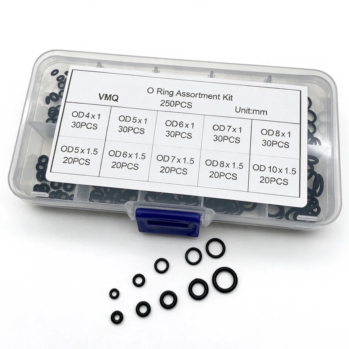 250 Pieces of Black VMQ Silicone Sealing O-ring Kit CS1/1.5mm Non-toxic Food Grade High Temperature Resistant and Safe Material.