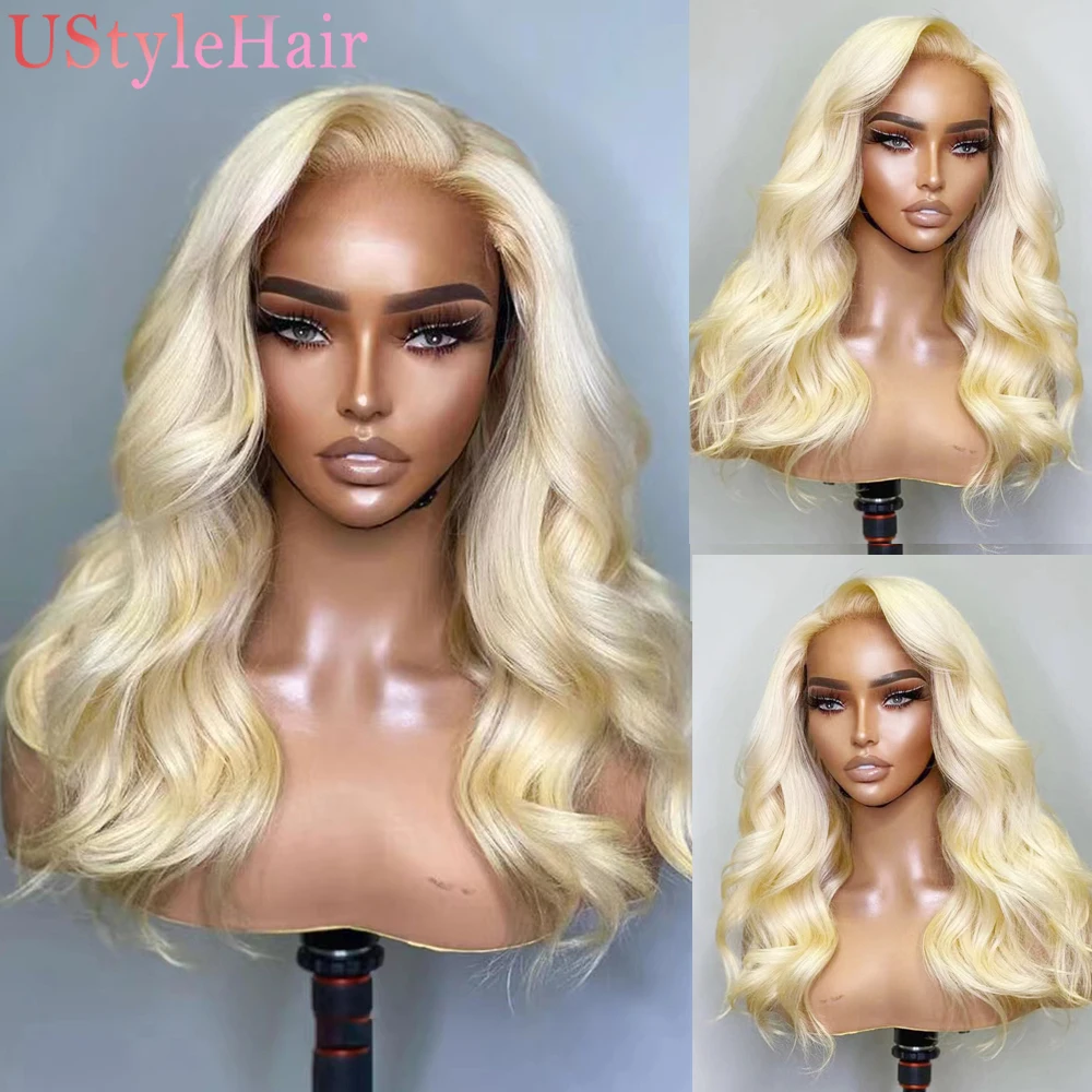 UStyleHair 613 blond o krótkiej fali peruka syntetyczna włosy w stylu Bob koronkowa peruka na przód naturalną linią włosów Ombre