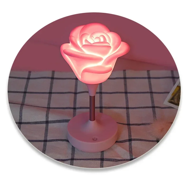 โรแมนติก Rose บรรยากาศ Nightlight ชาร์จ USB Touch สามระดับ Dimming LED ดอกไม้ Nightlight ของขวัญเครื่องประดับ