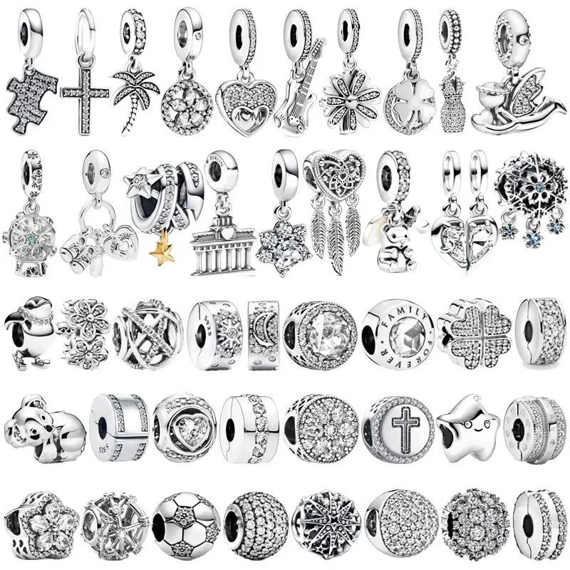 Atrapasueños Original de Plata de Ley 925 para mujer, cuentas de Cruz de mano, corazón, flor, estrella, dijes para pulsera Pandora DlY, regalo de joyería