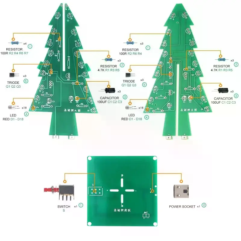 Entry Level 3D Christmas Tree DIY Electronics Kit Soldering Practice Set for Electronic Science Experiment Training