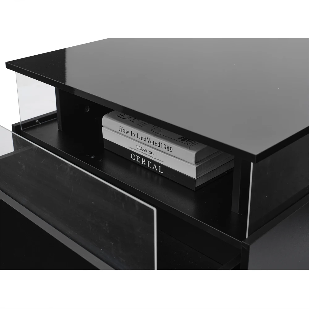 70 x 70 x 41 cm großer moderner Hochglanz-LED-Couchtisch mit 2 Schubladen und transparentem Präsentationsbereich, belastbar bis zu 30 kg – Detail 26