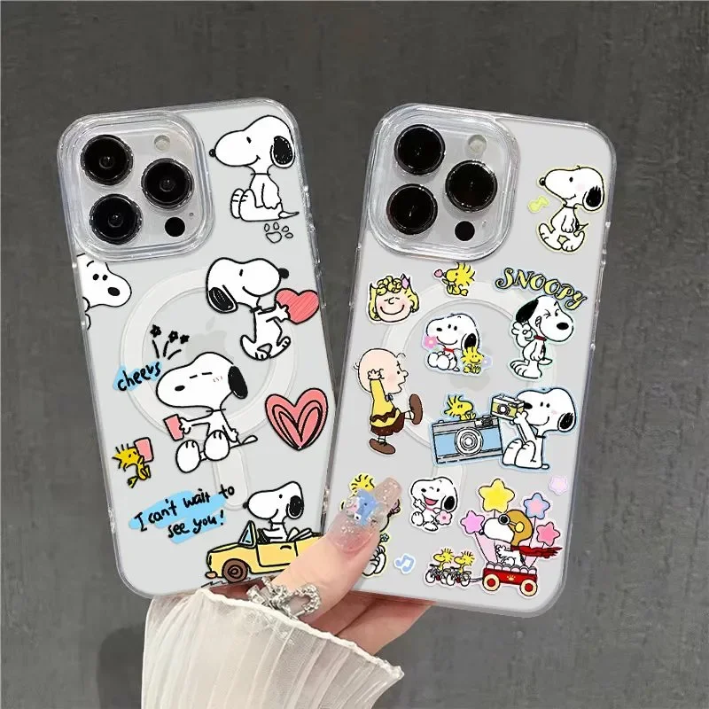 Creative Cool Snoopy Happy Lovely Cute Magsafe Phone Case For iPhone 16 15 14 13 12 11 Pro Max Plus MINI Y2K Lucky Kawaii Cover