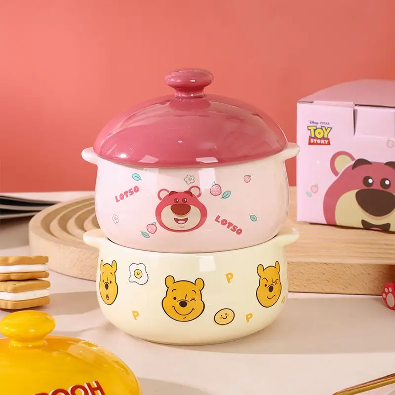 Disney animation Winnie the Pooh ceramic waterproof stew pot household double-eared bird's nest crock pot with lid soup stew pot