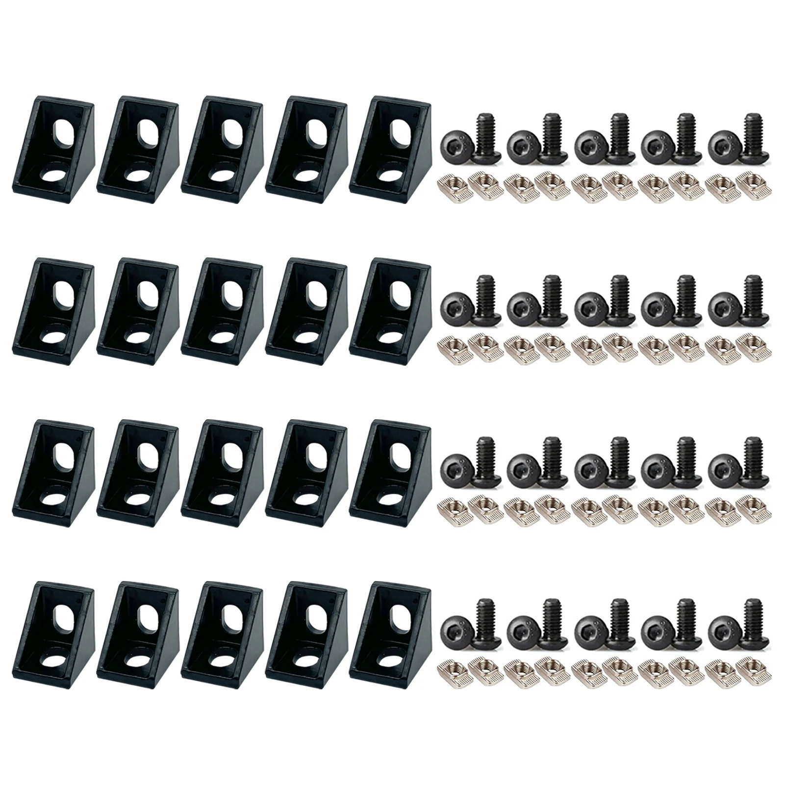 20 juegos de soporte de esquina de perfil de extrusión de aluminio 2020, conector L de ángulo recto serie 20 con tuerca para perfil de riel extruido 20/20