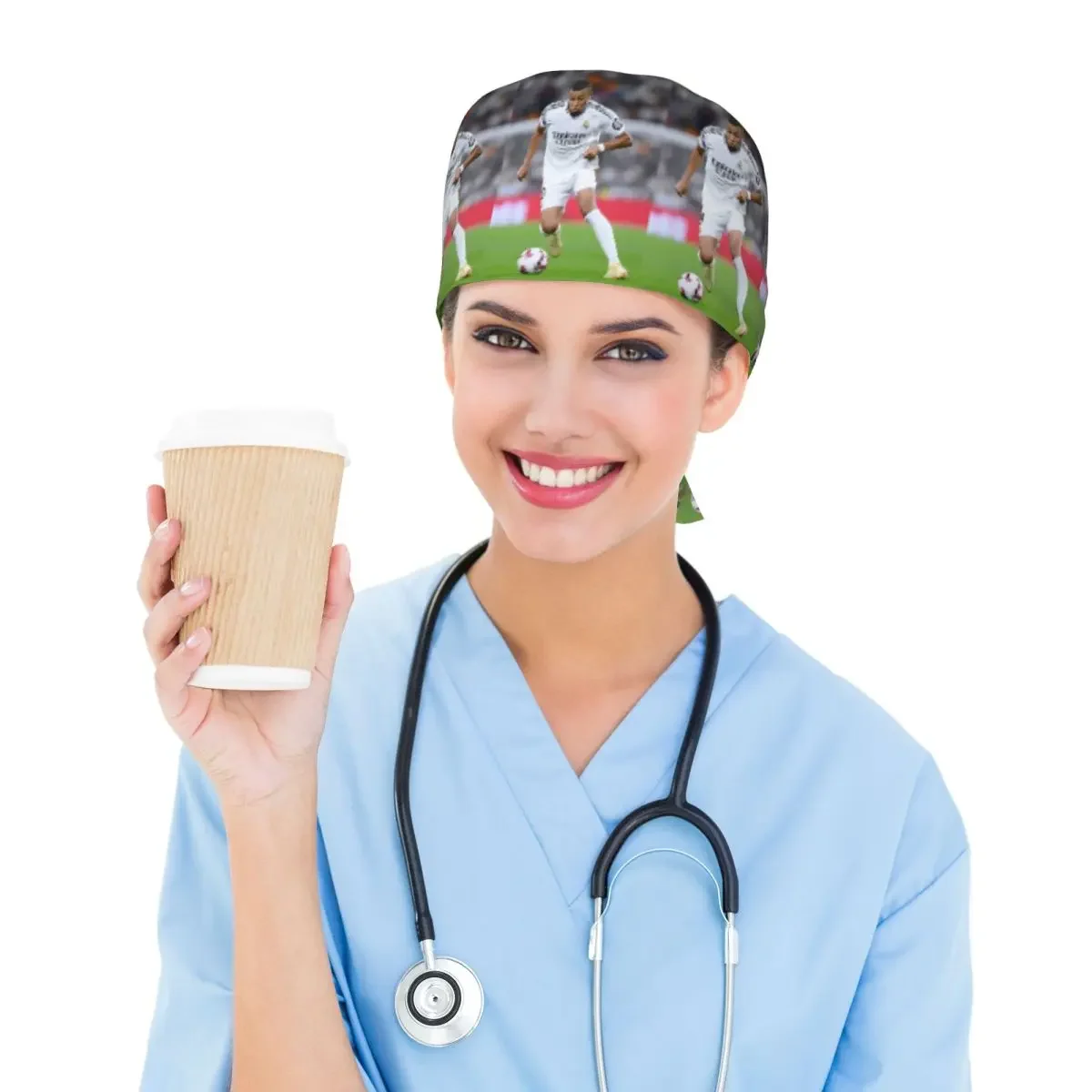 Football KM Mbappe Soccer Scrub Hat Doctor Working Surgical Cap Unisex Adjustable Nursing Caps for Dentist