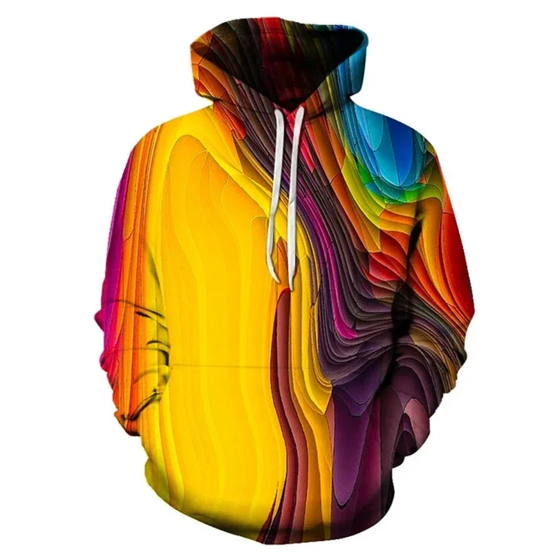 Rainbow Gradient Pattern Hooded Sweatshirts For Men Colorful 3D Printed Pullovers Fashion Unisex Oversized Tops Loose Hoodies