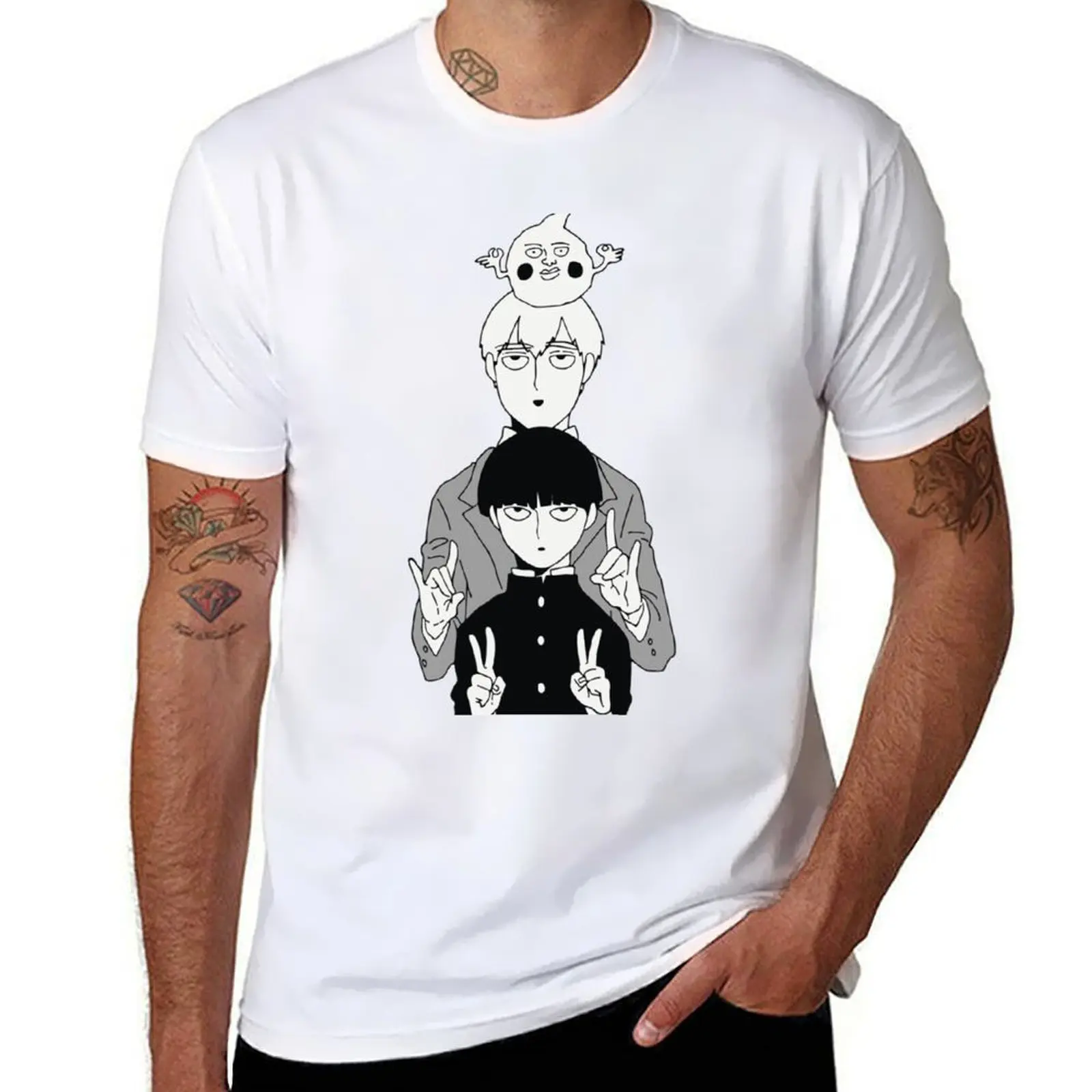 

Shigeo et Reigen avec Dimple Mob Pscyho T-Shirt t shirt man luxury t shirt men 100% cotton luxury brand T-Shirt