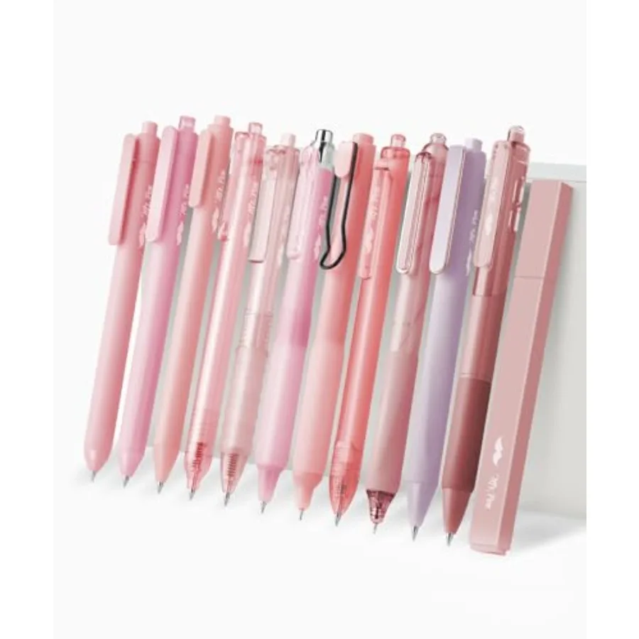 

Pink Gel Pens Set, 12 Pack, Black Ink Cute Writing Pens with 1 Aesthetic Highlighter, 0.5 mm Fine Point, Smooth Gel Pens for Jo