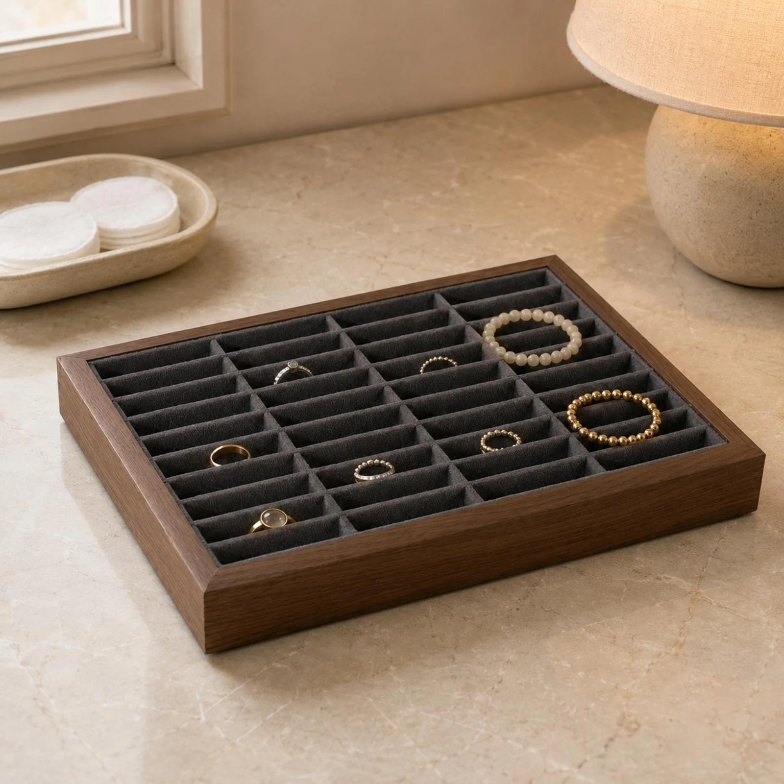 Compartmented Jewelry Tray Felt-Like Wooden Jewelry Tray Accessory Storage Easy to Organize Luxury Display