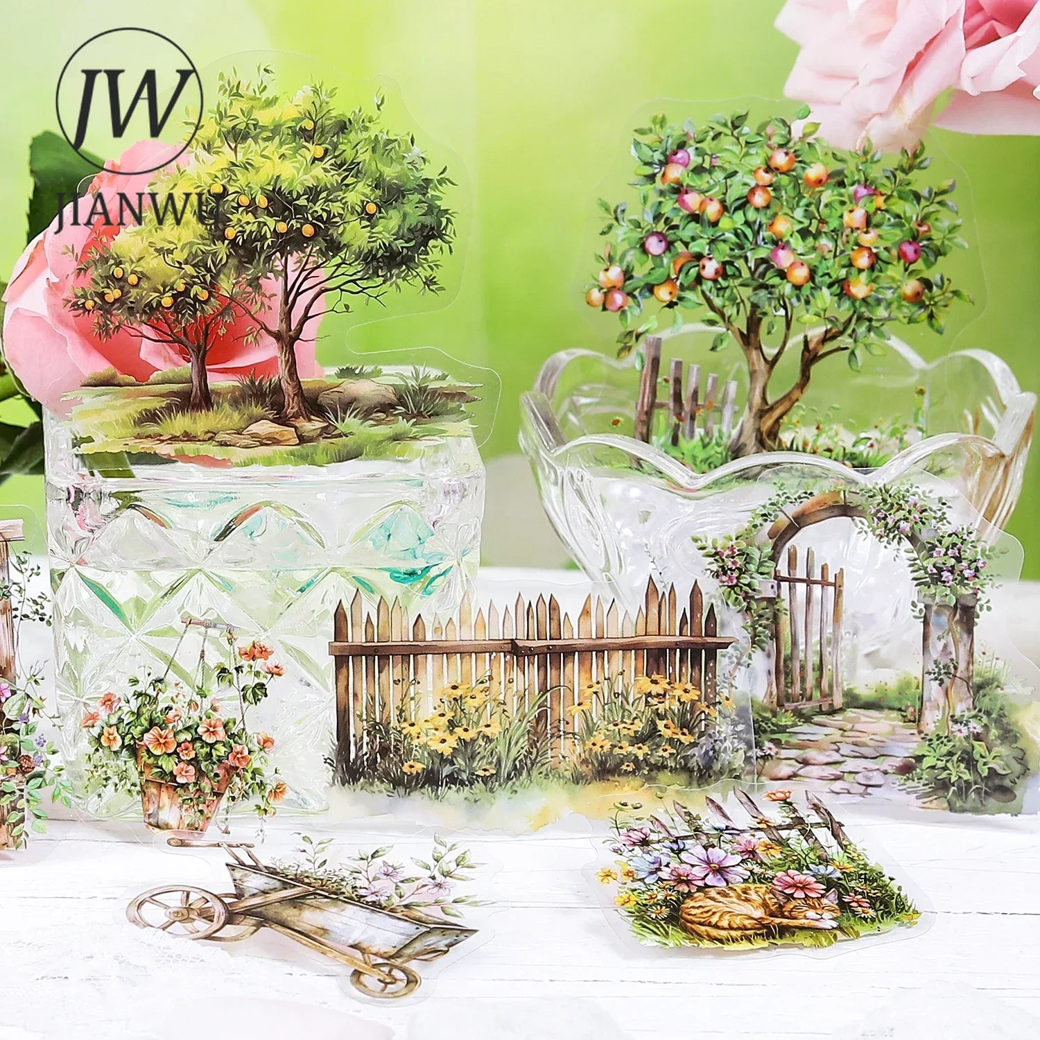 JIANWU Gardening Flower Shop Series Vintage Landscaping Material Collage PET Sticker Creative DIY Journal Stationery