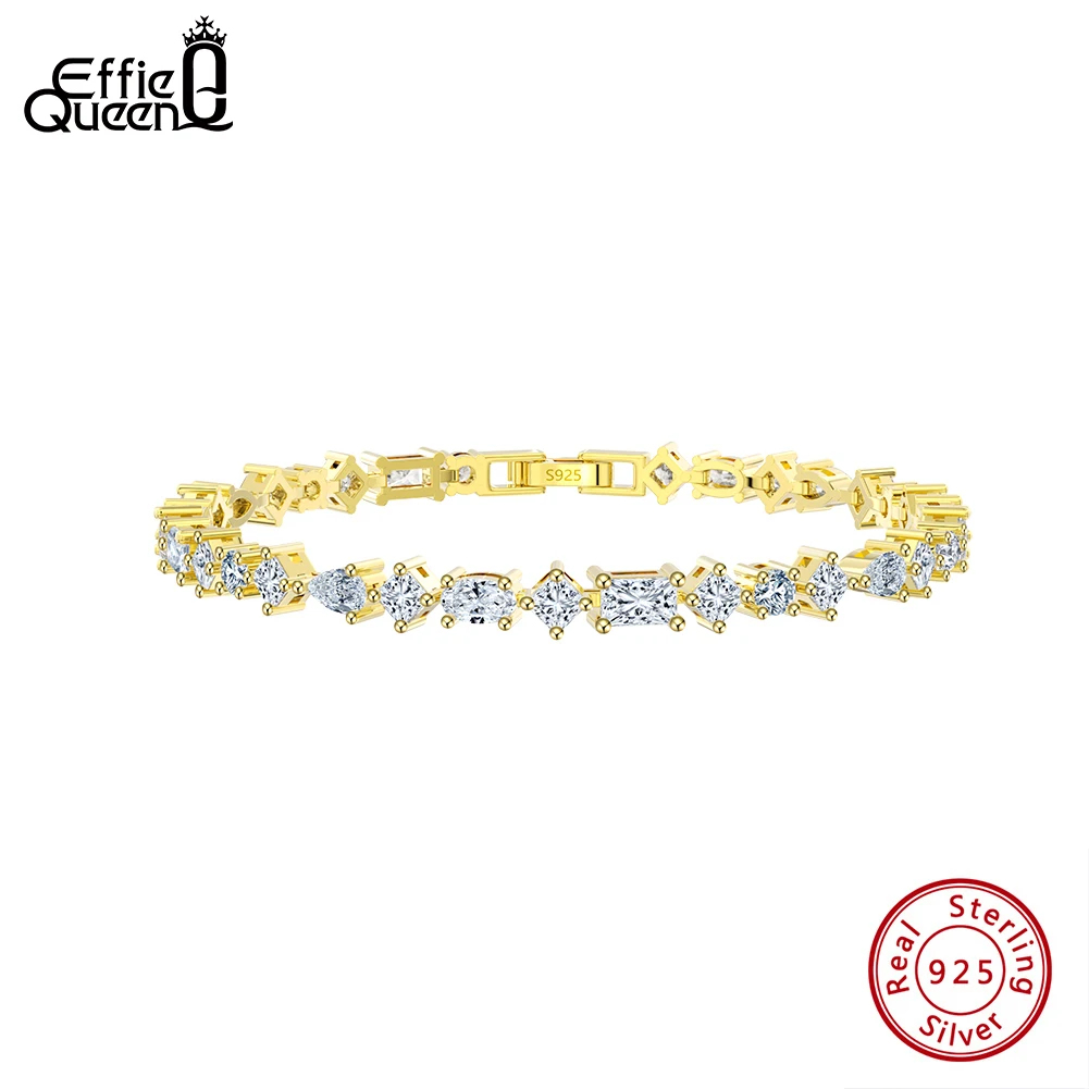 EFFIE QUEEN Enchanting 925 Sterling Silver Tennis Chain Bracelet Featuring a Luxurious Geometric Zirconia Ideal Gift Wear SB167
